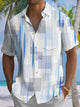 Alohadaddy Casual Stripe Art Print Polyester Stretch Oversized Pocket Short Sleeve Shirt