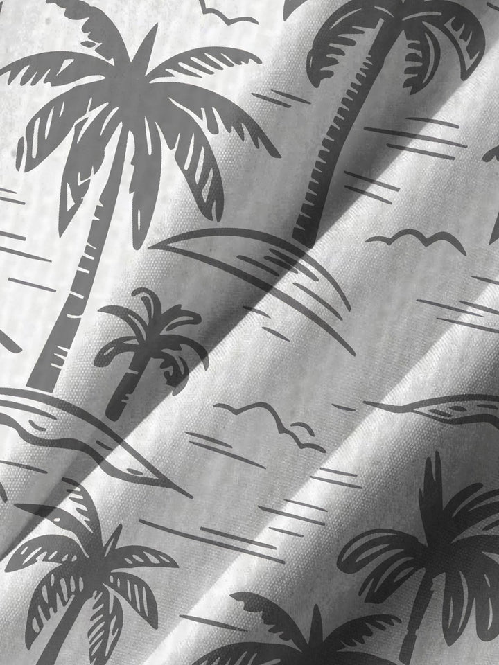 Alohadaddy Casual Collection Moisture-wicking Palm Tree Print Chest Pocket Stretch Oversized Hawaiian Short Sleeve Shirt
