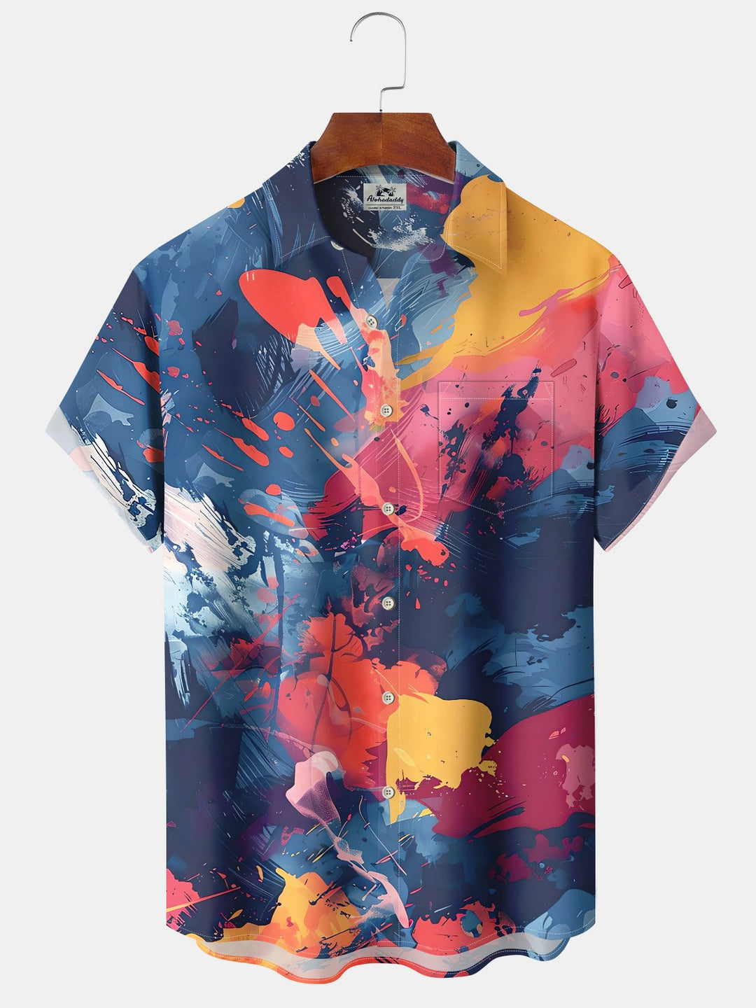 Alohadaddy® Vintage Abstract Print Art Pockets Moisture Wicking Oversized Stretch Shirt