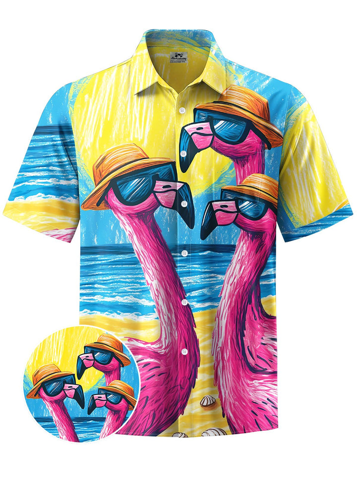 Alohadaddy® Hawaiian Flamingo Vacation Print Pocket Stretch Large Size Men&