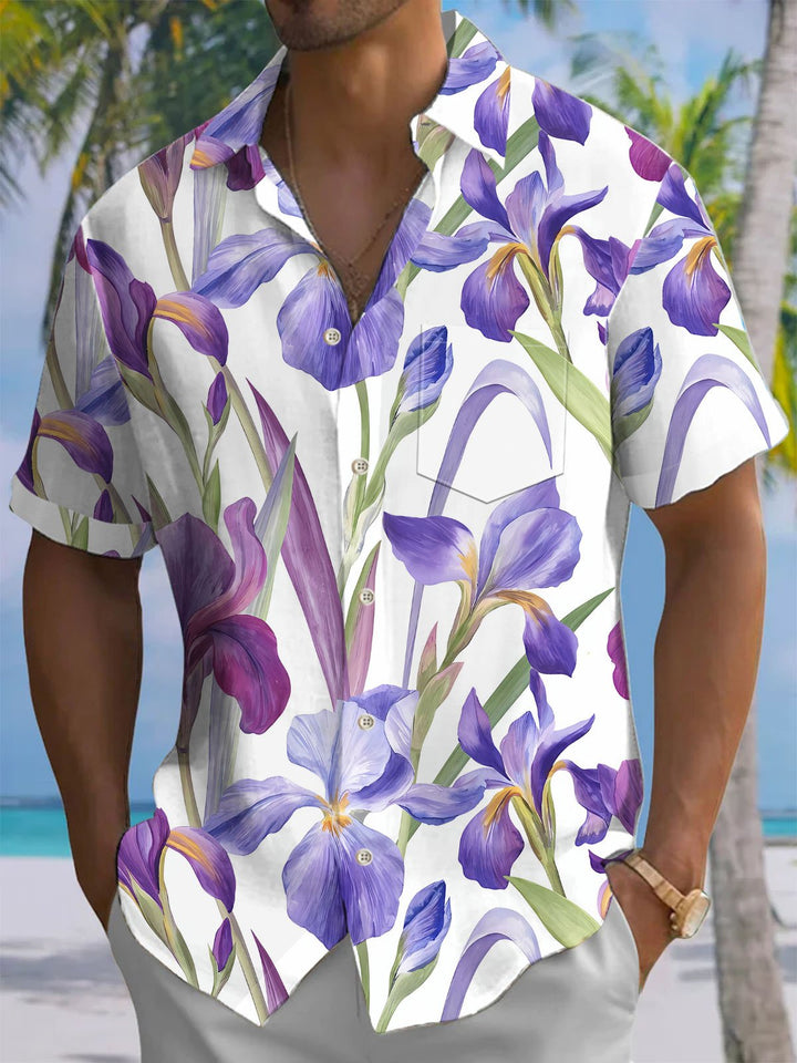 Alohadaddy® Hawaiian Flower Print Chest Pocket Men&
