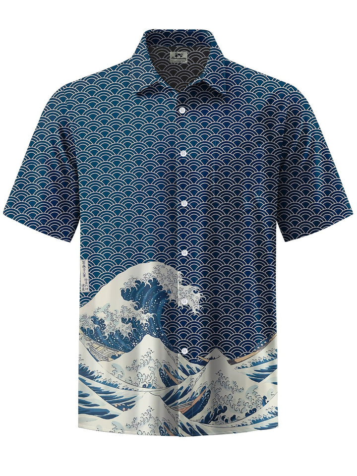 Alohadaddy® Casual Retro Ukiyo-e Print Art Chest Pocket Men&