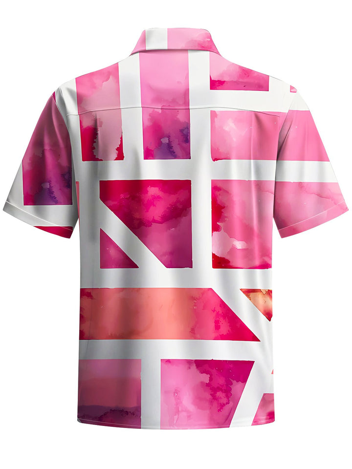 Alohadaddy® Casual Geometric Art Print Chest Pocket Mens Short Sleeve Shirt Big &amp; Tall