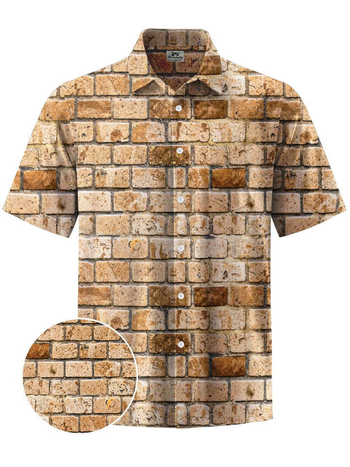 Alohadaddy® Casual Brick Wall Art Print Moisture Wicking Chest Pocket Mens Short Sleeve Shirt Big &amp; Tall