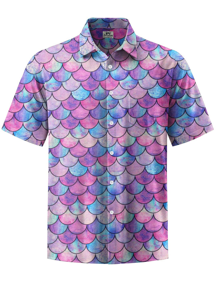Alohadaddy® Hawaiian Geometric Art Print Chest Pocket Mens Short Sleeve Shirt Big &amp; Tall
