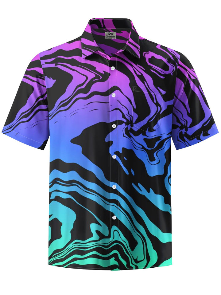 Alohadaddy® Casual Abstract Texture Art Print Chest Pocket Men Short Sleeve Shirt Big &amp; Tall