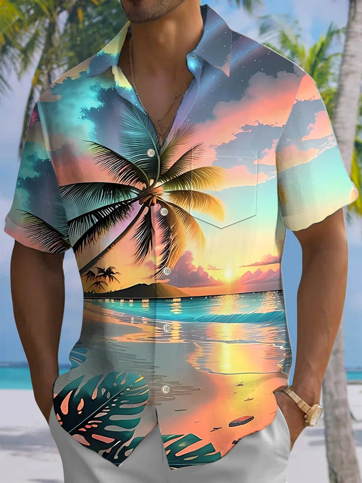 Alohadaddy® Hawaii Sunset Beach Art Print Chest Pocket Men&