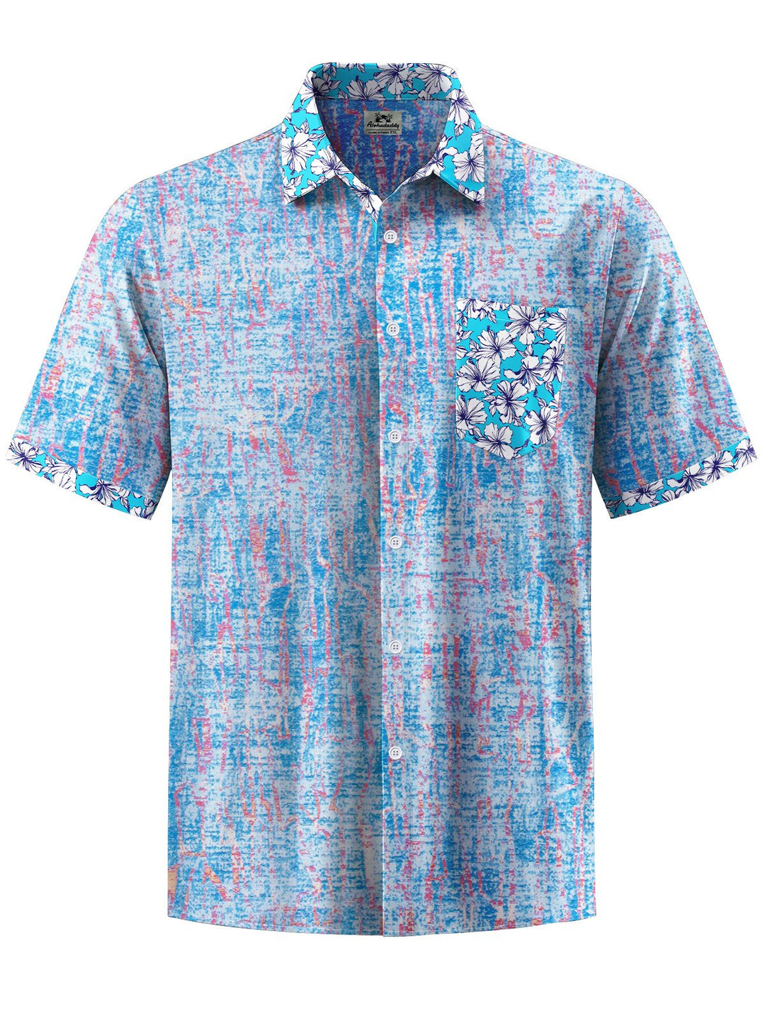 Alohadaddy® Casual Colorblock Floral Art Print Chest Pocket Men&