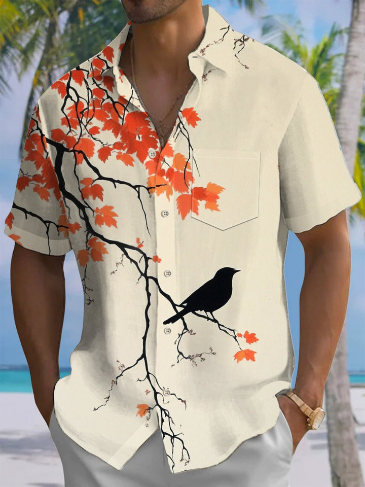 Alohadaddy® Casual Leaf Bird Chest Pocket Mens Short Sleeve Shirt Big &amp; Tall