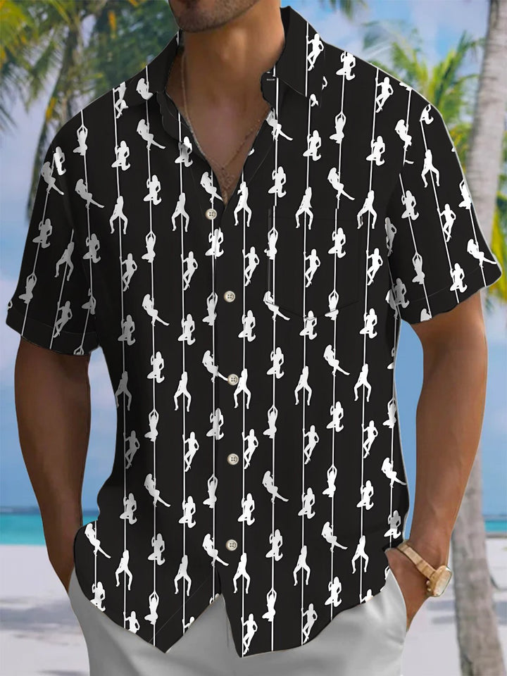 Alohadaddy® Casual Striped Dance Art Print Chest Pocket Men&