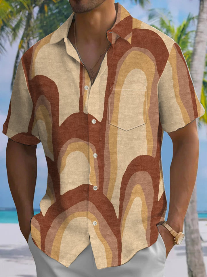 Alohadaddy® Casual Vintage Geometric Print Art Chest Pocket Men&