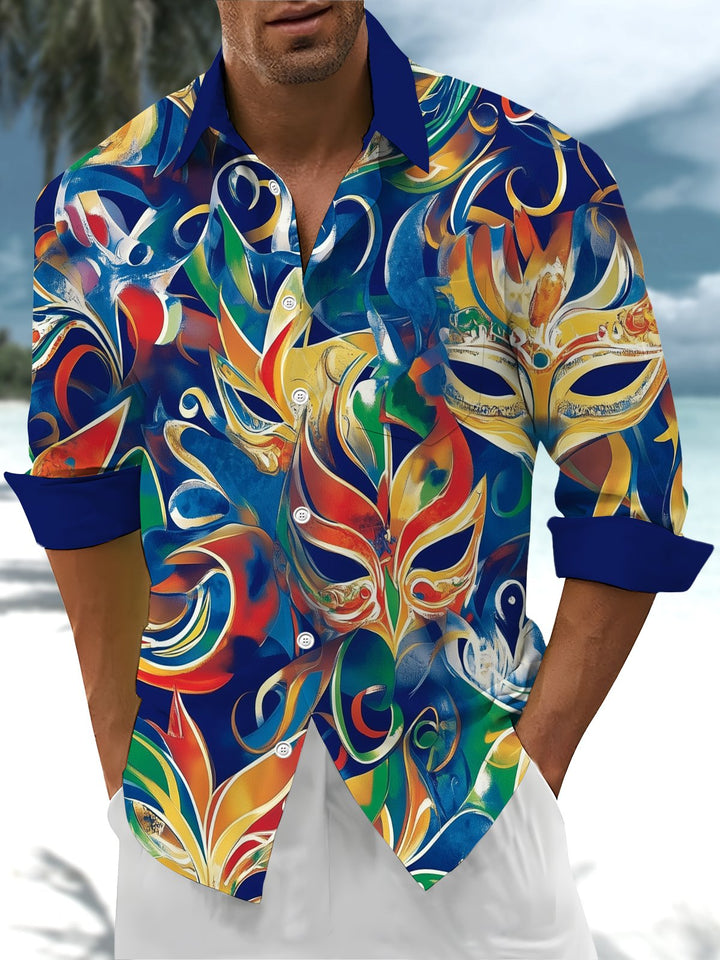 Alohadaddy® Casual Carnival Mask Contrast Art Print Chest Pocket Men&
