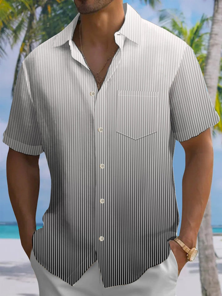 Alohadaddy® Casual Striped Ombre Print Moisture Wicking Chest Pocket Men&