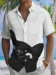 Alohadaddy® Men's Casual Black Cat Art Print Moisture-Wicking Chest Pocket Short Sleeve Shirt Big & Tall