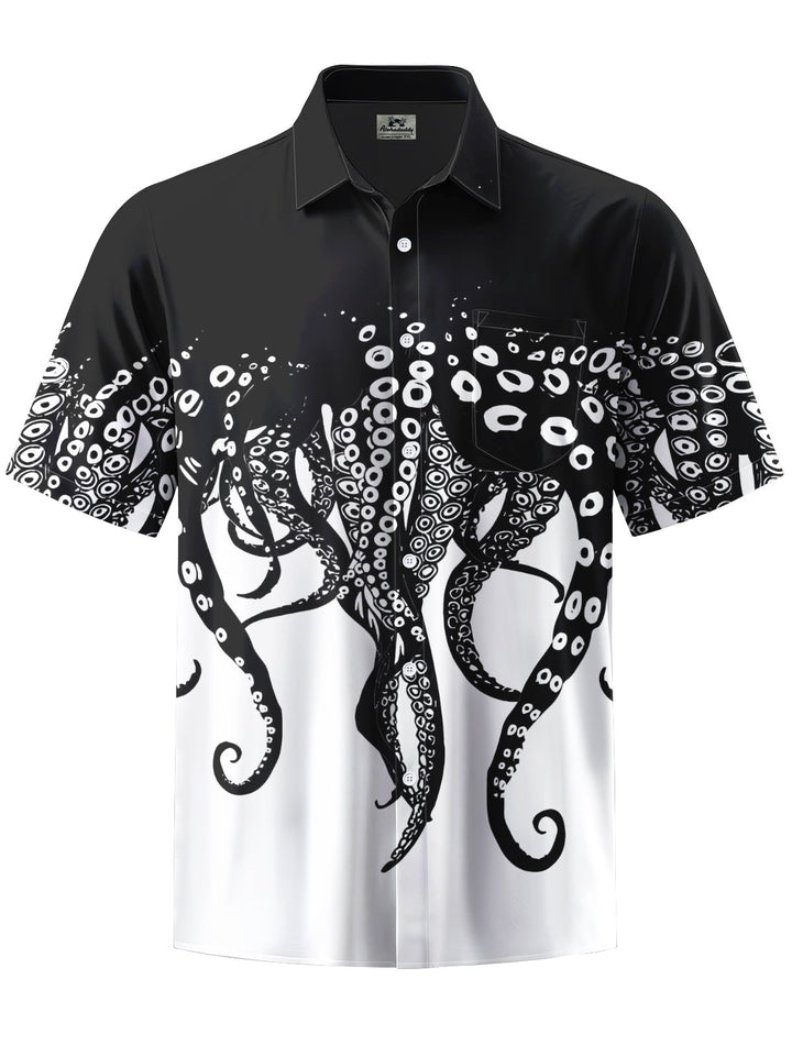 Alohadaddy® Casual Octopus Ombre Art Print Chest Pocket Men&