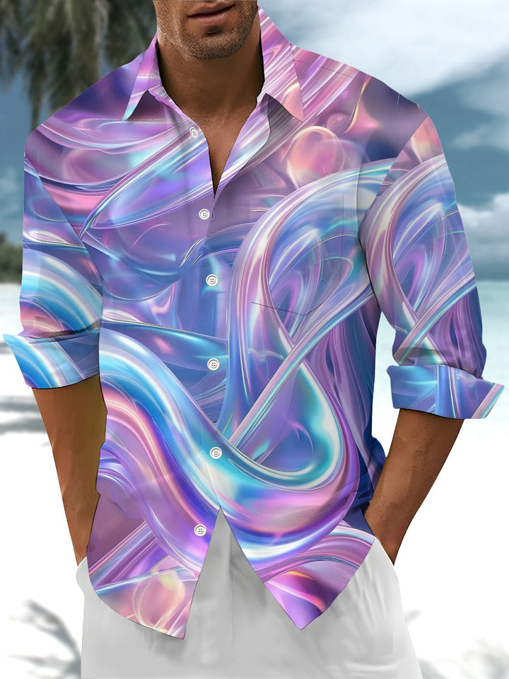 Alohadaddy® Hawaiian Abstract Art Print Chest Pocket Stretch Men&