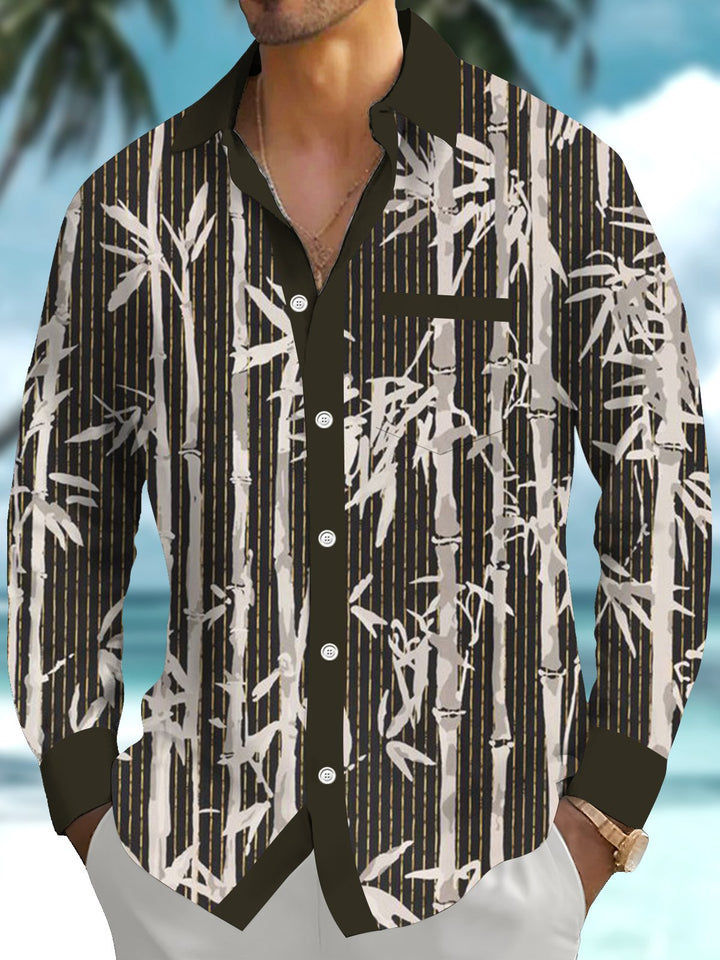 Alohadaddy® Vintage Bamboo Contrast Art Print Chest Pocket Men&
