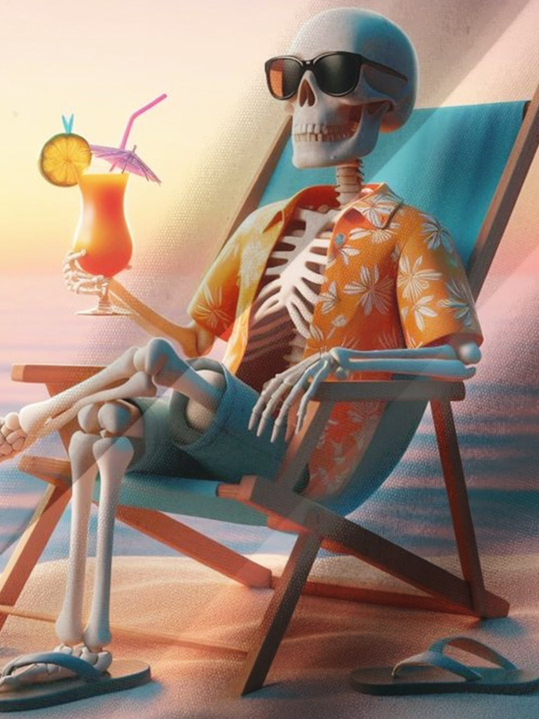 Alohadaddy® Hawaiian Vacation Skull Art Print Chest Pocket Men&