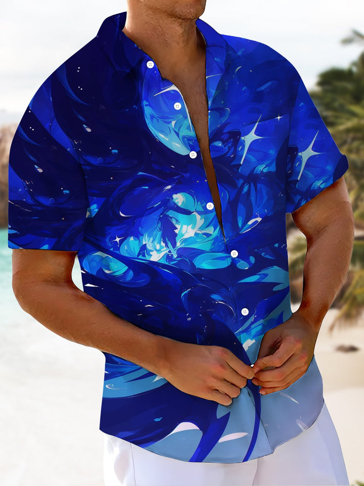 Alohadaddy® Casual Abstract Art Print Chest Pocket Stretch Men&
