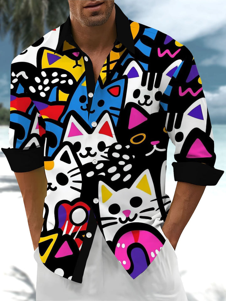 Alohadaddy® Vintage Graffiti Cat Cartoon Print Art Pocket Stretch Men&