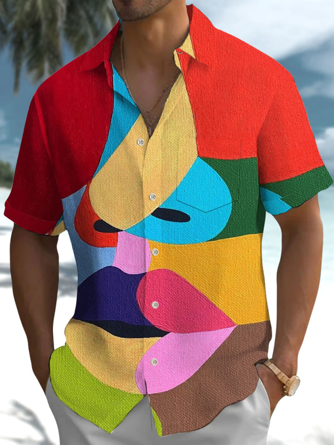 Alohadaddy® Casual Geometric Face Print Art Pocket Stretch Men&