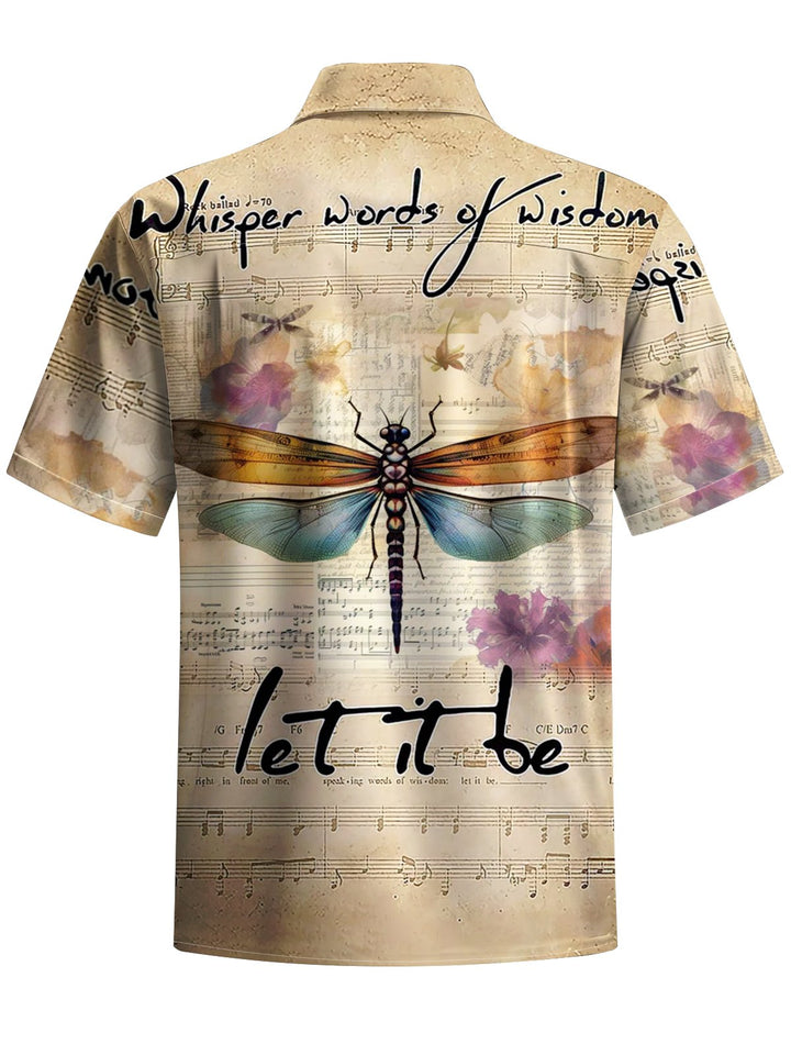 Alohadaddy® Vintage Dragonfly Sheet Music Print Stretch Pocket Button Men&