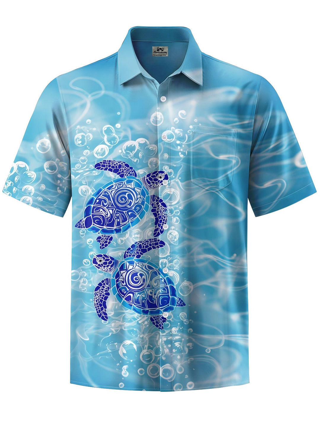 Alohadaddy® Hawaiian Sea Turtle Print Button Pocket Stretch Men&