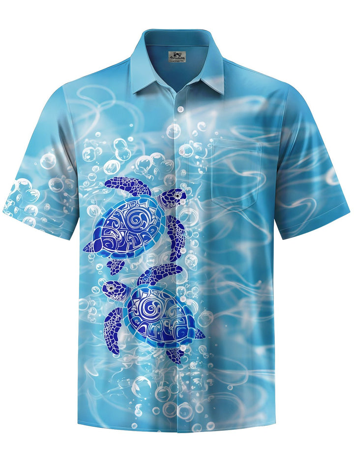 Alohadaddy® Hawaiian Sea Turtle Print Button Pocket Stretch Men&