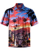 Alohadaddy® Hawaiian Palm Tree Sunset Print Button-Pocket Stretch Men's Short Sleeve Shirt Big & Tall