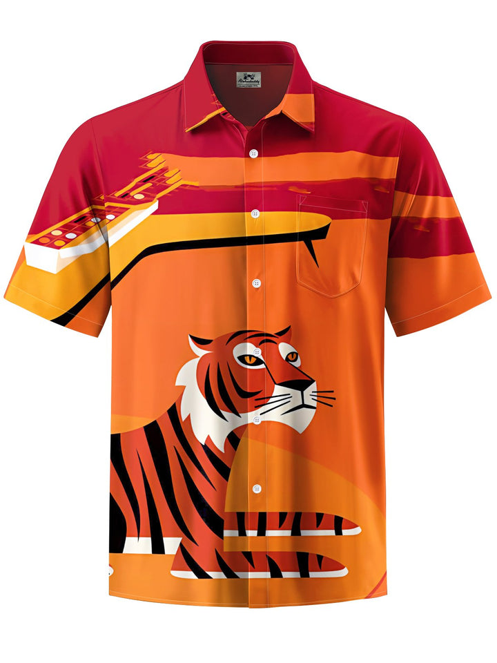Alohadaddy® Retro Geometric Tiger Print Art Elastic Pocket Button Men&
