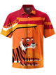 Alohadaddy® Retro Geometric Tiger Print Art Elastic Pocket Button Men's Short Sleeve Shirt Big & Tall