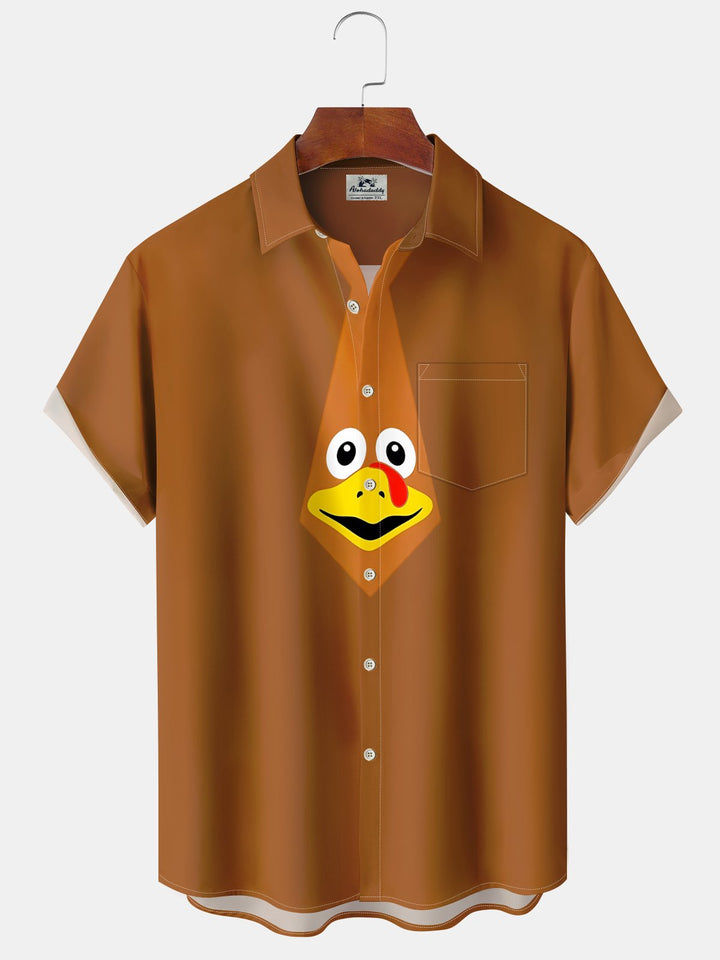 Alohadaddy® Thanksgiving Turkey Tie Print Pocket Elastic Button Men&
