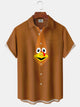 Alohadaddy® Thanksgiving Turkey Tie Print Pocket Elastic Button Men's Short Sleeve Shirt Big & Tall