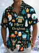 Alohadaddy® Christmas Snowman Printed Pockets Elastic Button Closure Men's Short Sleeve Shirt Big & Tall