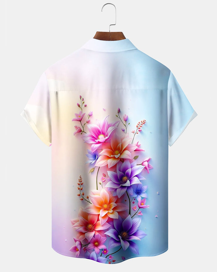 Alohadaddy® Hawaiian Floral Print Pocket Elastic Button Men&