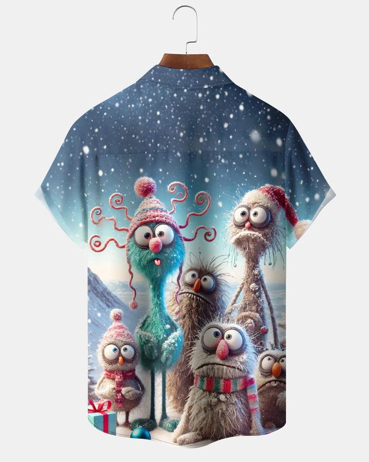 Alohadaddy® Christmas Quirky Dirty Snow Creatures Printed Pocket Button Men&