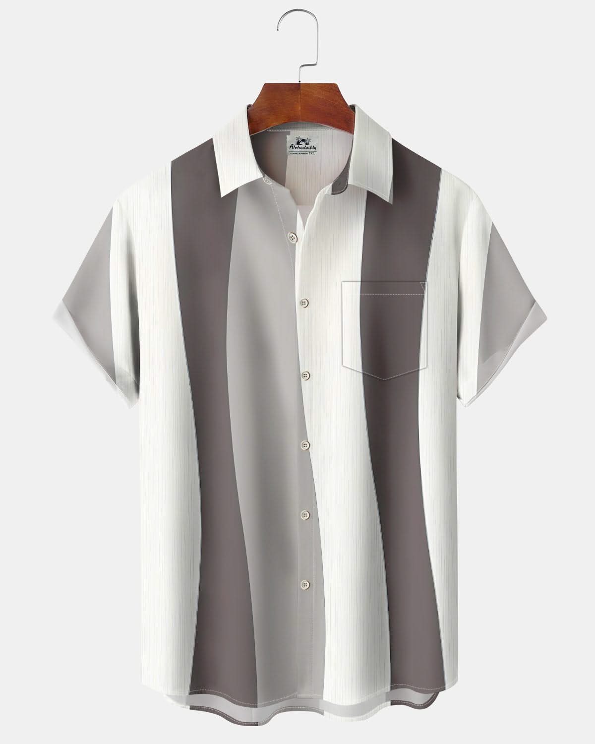 Alohadaddy® Casual Vintage Striped Print Pocket Elastic Button Men's Short Sleeve Shirt Big & Tall