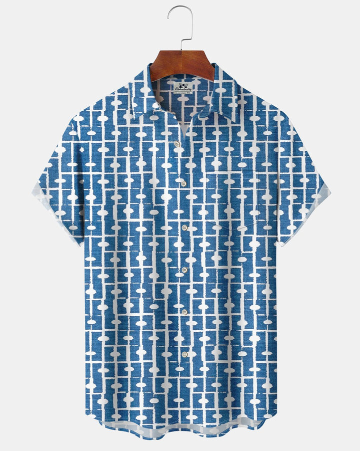 Alohadaddy® Casual Geometric Print Art Pocket Button Stretch Men&