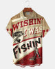 Alohadaddy® Vintage Fishing Print Art Pocket Stretch Men's Short Sleeve Shirt Big & Tall