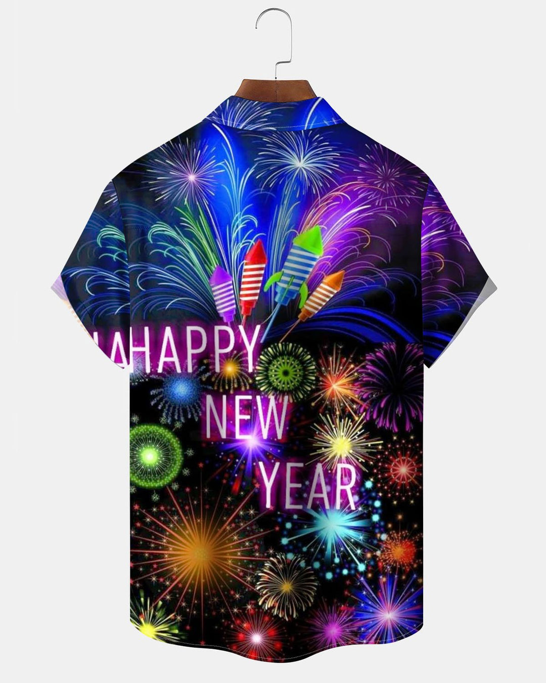Alohadaddy® Holiday New Year Fireworks Print Art Pocket Stretch Button Men&