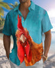 Alohadaddy® Casual Oil Painting Rooster Print Art Pocket Button Men's Short Sleeve Shirt Big & Tall