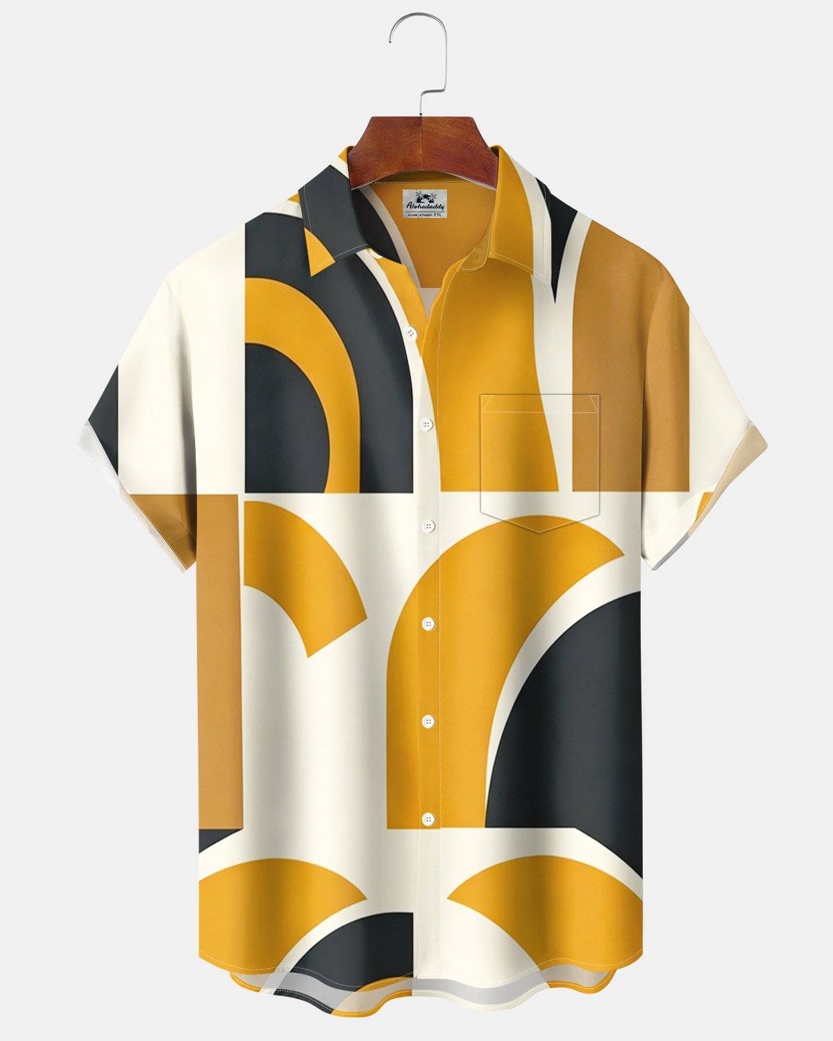 Alohadaddy® Men's Short-Sleeve Button-Down Shirt with Pocket Geometric Print