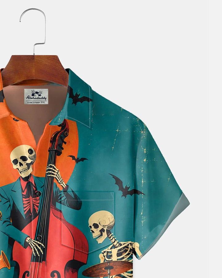 Alohadaddy® Halloween Musical Instruments Skull Guitar Drum Set Bat Print Men&