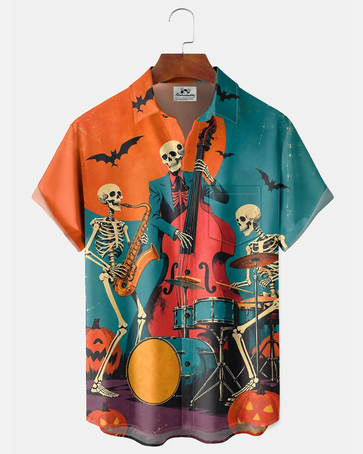 Alohadaddy® Halloween Musical Instruments Skull Guitar Drum Set Bat Print Men&