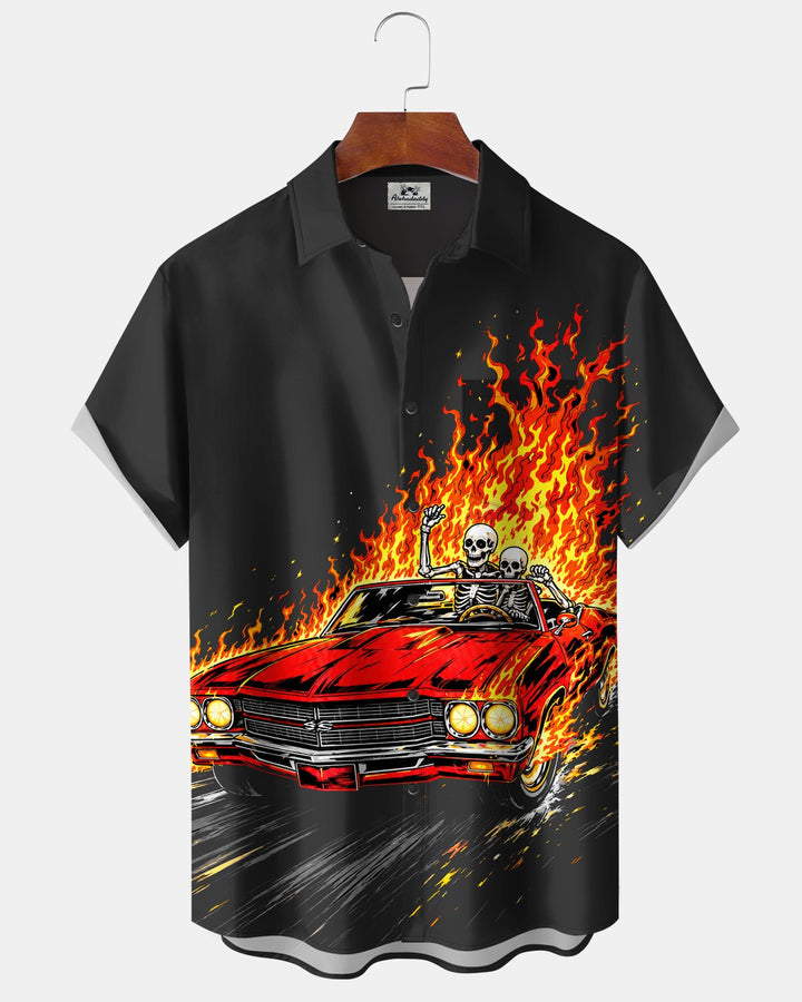 Alohadaddy® Casual Retro Car Skull Print Men&