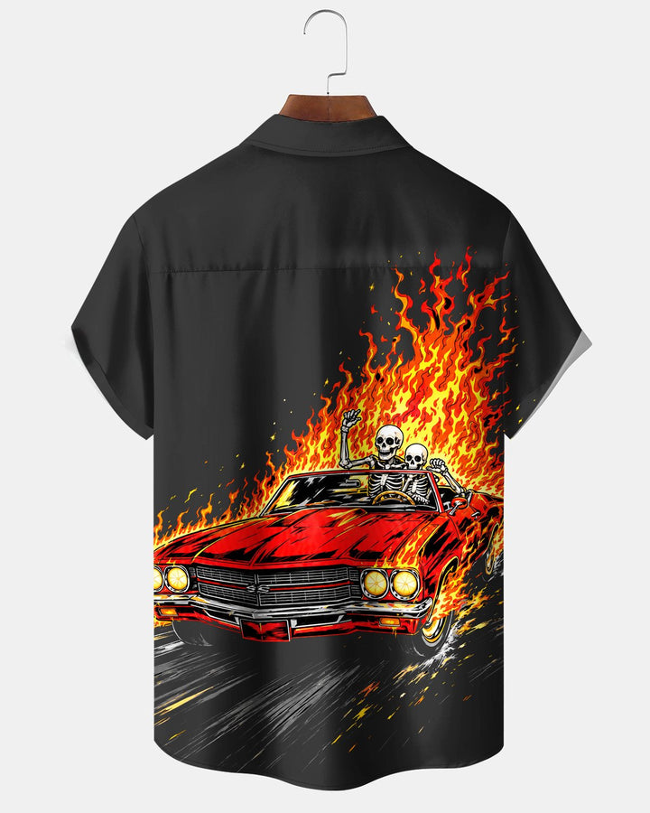 Alohadaddy® Casual Retro Car Skull Print Men&
