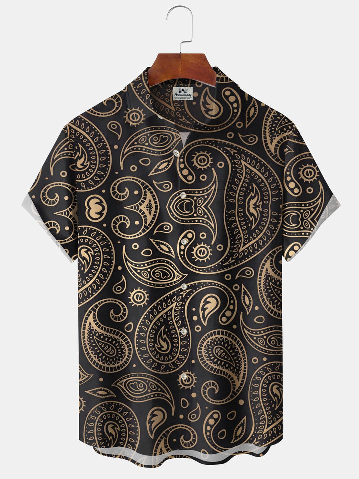 Alohadaddy Casual Paisley Vacation Print Art Loose Cardigan Button Pocket Stretch Long Large Size Short Sleeve Shirt