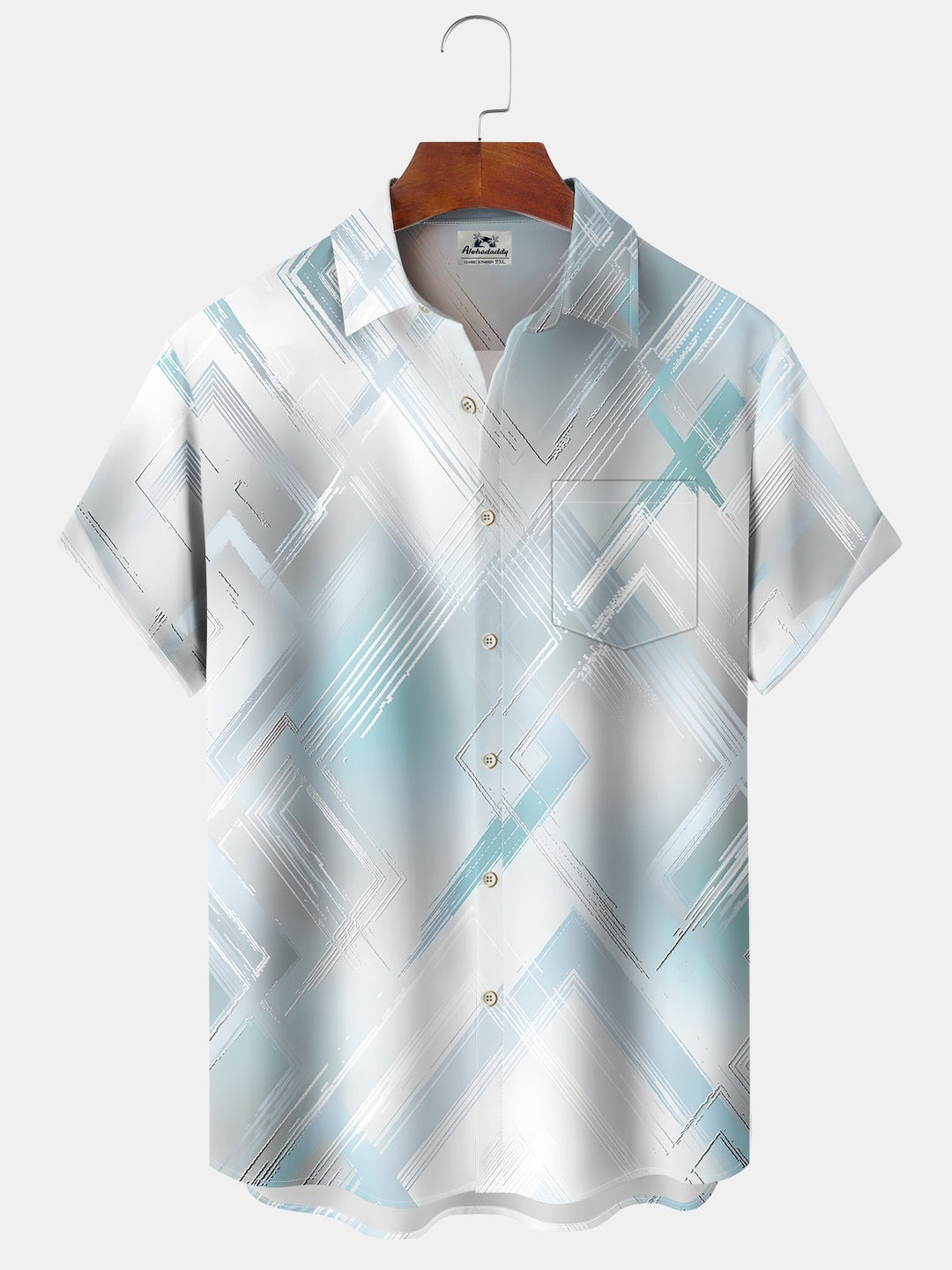 Alohadaddy Casual Everyday Hawaiian Geometric Art Print Polyester Stretch Button Cardigan Pockets Large Size Long Short Sleeve Shirt