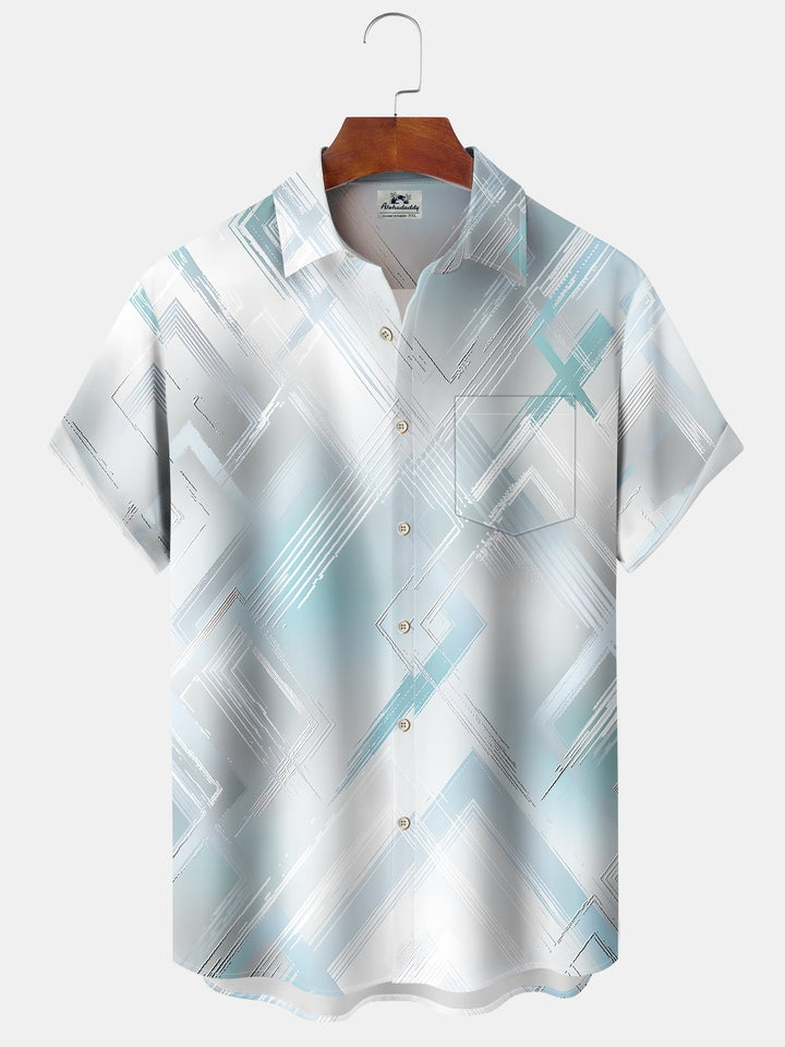 Alohadaddy Casual Everyday Hawaiian Geometric Art Print Polyester Stretch Button Cardigan Pockets Large Size Long Short Sleeve Shirt