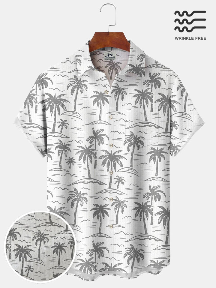 Alohadaddy Casual Collection Moisture-wicking Palm Tree Print Chest Pocket Stretch Oversized Hawaiian Short Sleeve Shirt